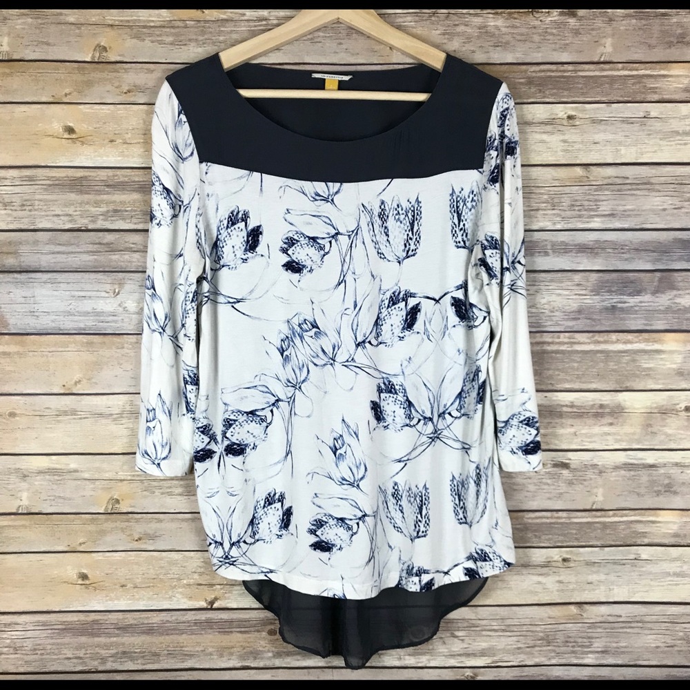 Anthropologie Leifsdottir Floral High Low Rayon Silk Sheer Back Top Womens‎ Sz S